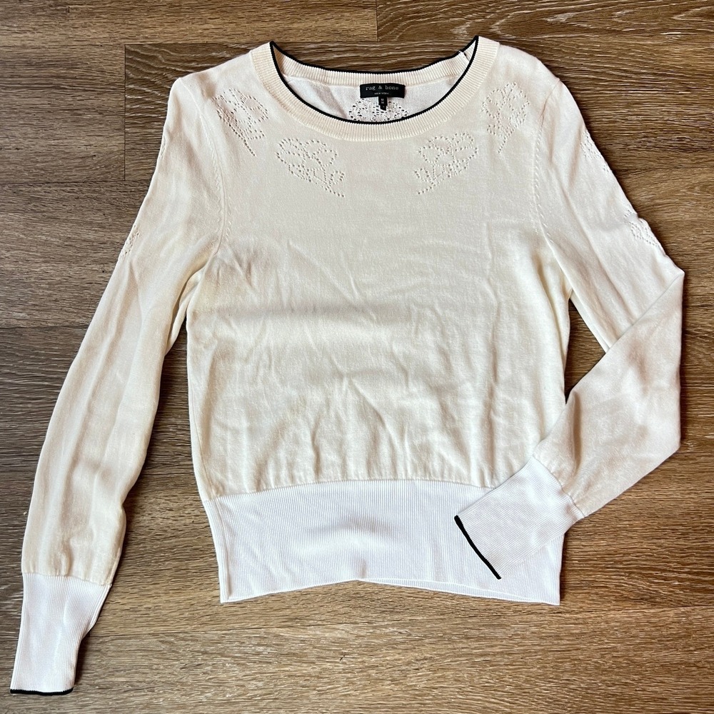 Rag & Bone Adriana Eyelet Border Black Trim Jumper Sweater